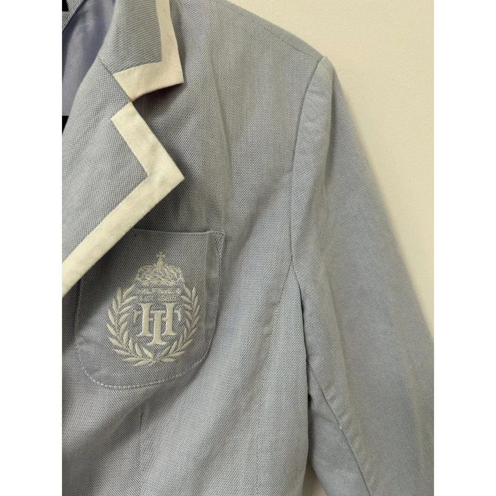 Tommy Hilfiger Blazer Womens Small Light Blue Excellent Preppy Crest Trim